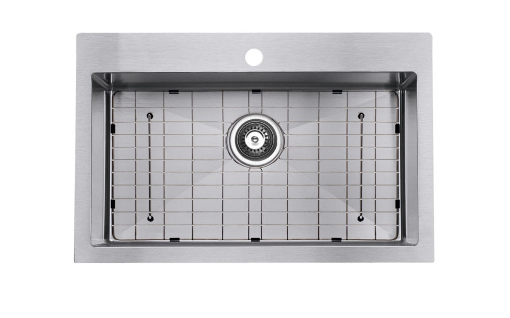 Grand évier de cuisine simple en acier inoxydable de 32 pouces, à montage par le dessus avec trou pour robinet