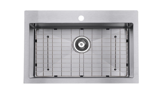 Grand évier de cuisine simple en acier inoxydable de 32 pouces, à montage par le dessus avec trou pour robinet