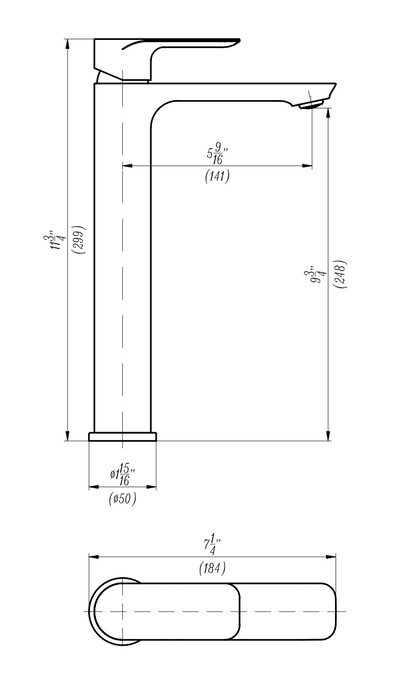 Robinet monotrou noir mat avec coins arrondis noir/or