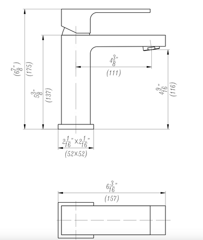 Robinet de salle de bains monobloc carré