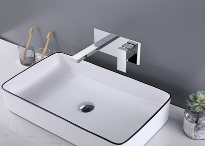 Robinet de salle de bains carré à montage mural Chrome/Noir