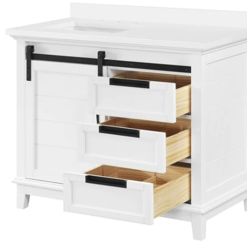 Stirling 42 in Double Sink Bathroom Vanity, Rustic White