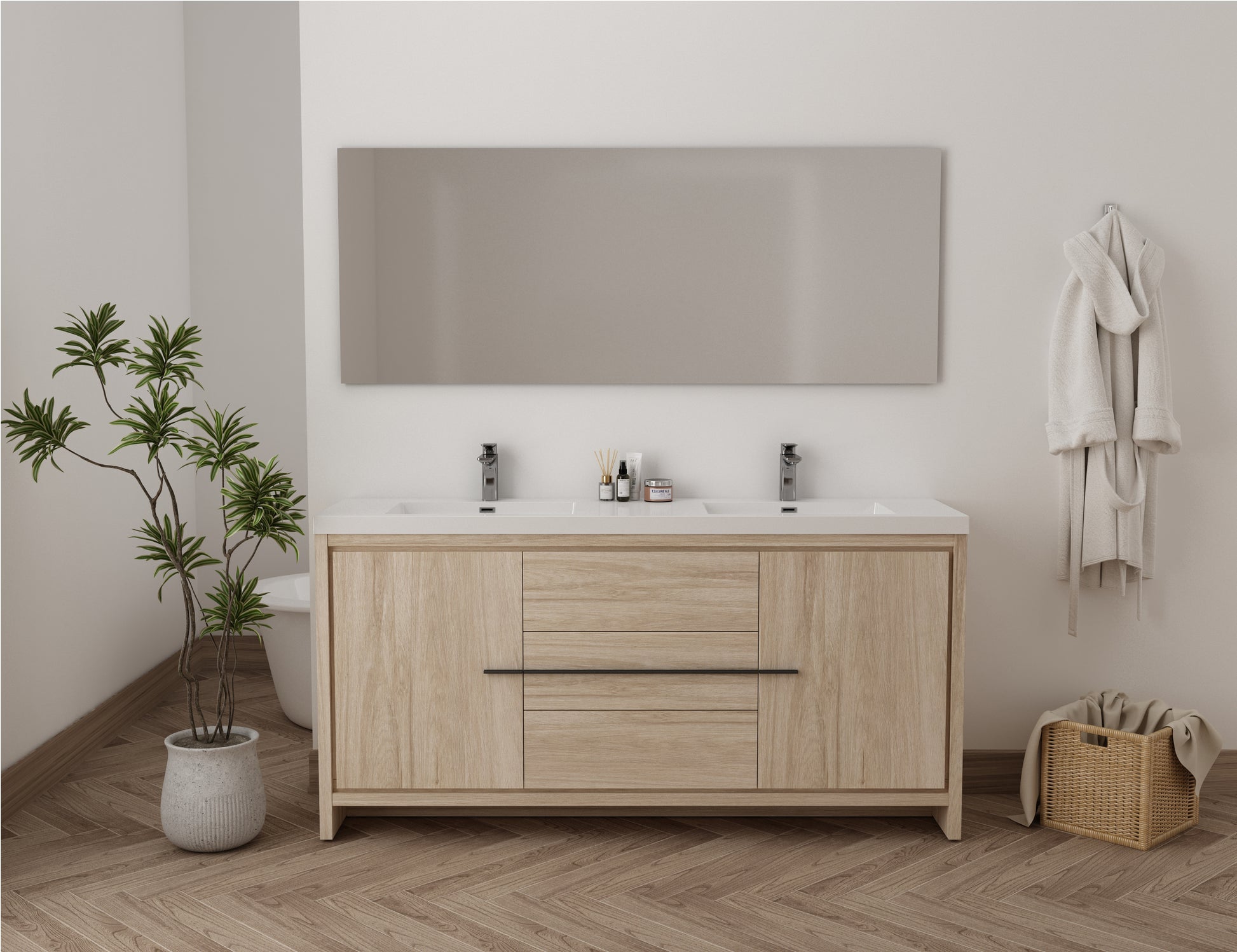 vanité monako 72" 3 tiroirs 2 portes chêne