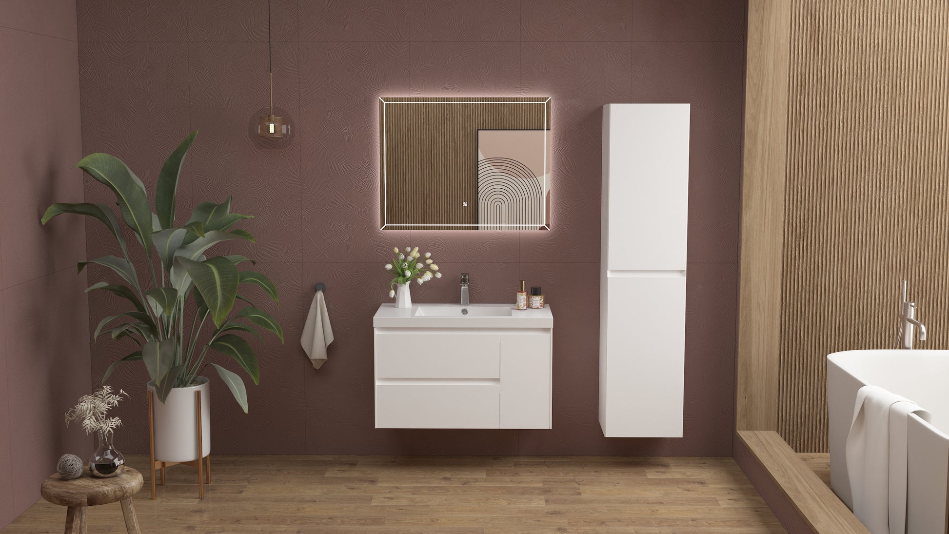 vanite 36" simple blanc luster installation murale flottante