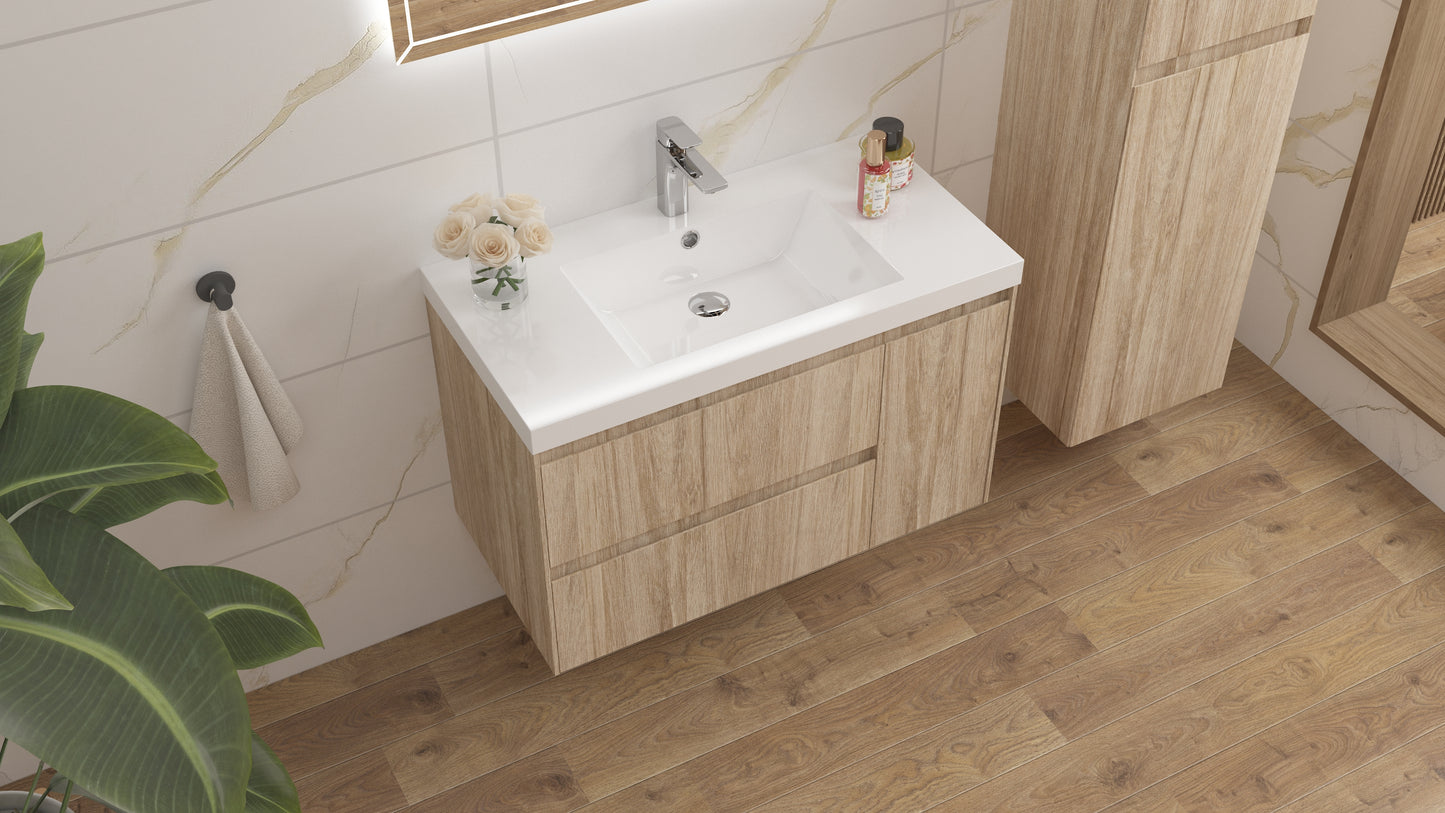 vanite 36" simple chene pale installation murale flottante