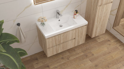 vanite 36" simple chene pale installation murale flottante