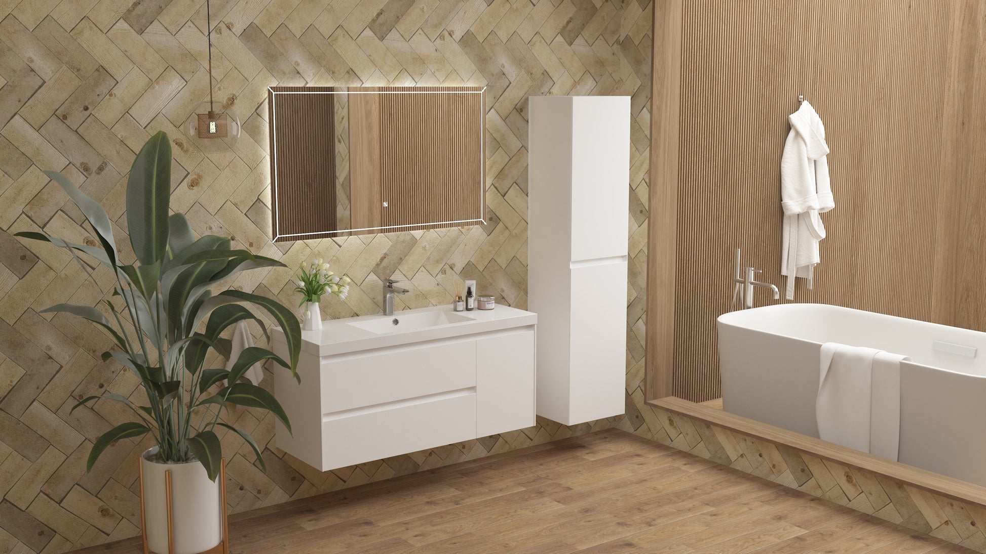 vanite simple blanc lustre installation murale flottante 