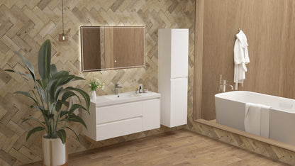 vanite simple blanc lustre installation murale flottante 