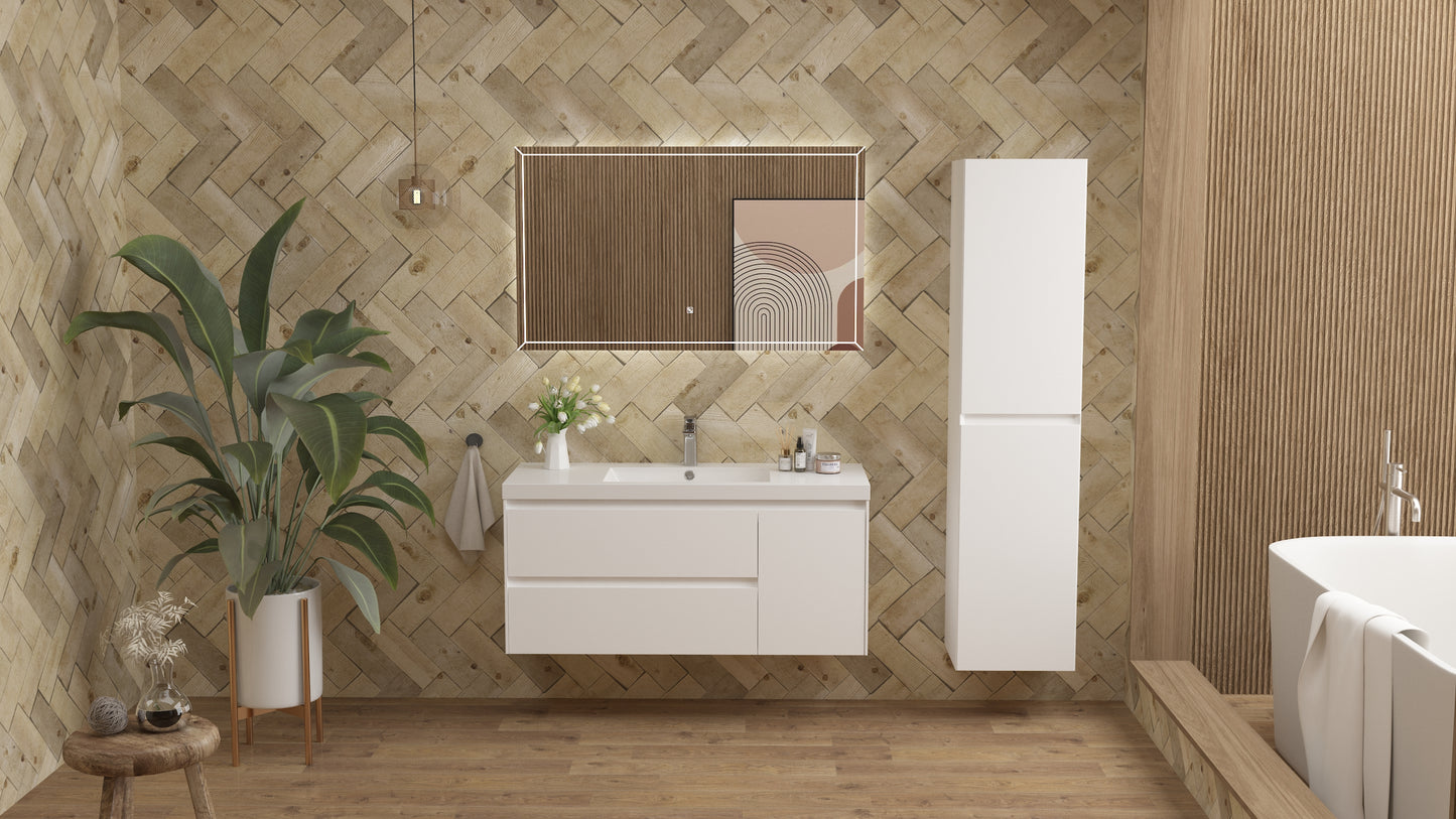 vanite simple blanc lustre installation murale flottante 