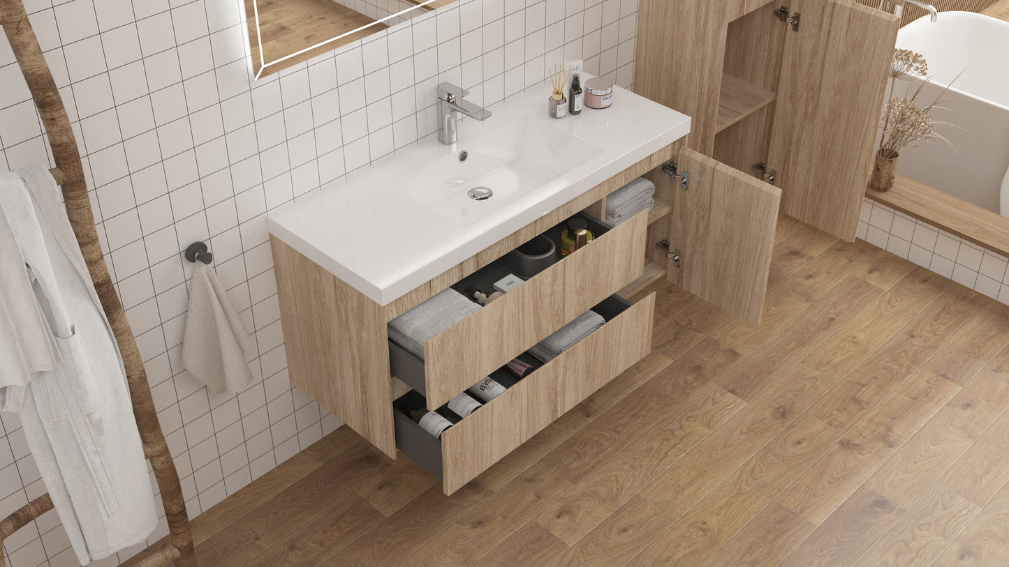 vanite simple chene pale installation murale flottante 