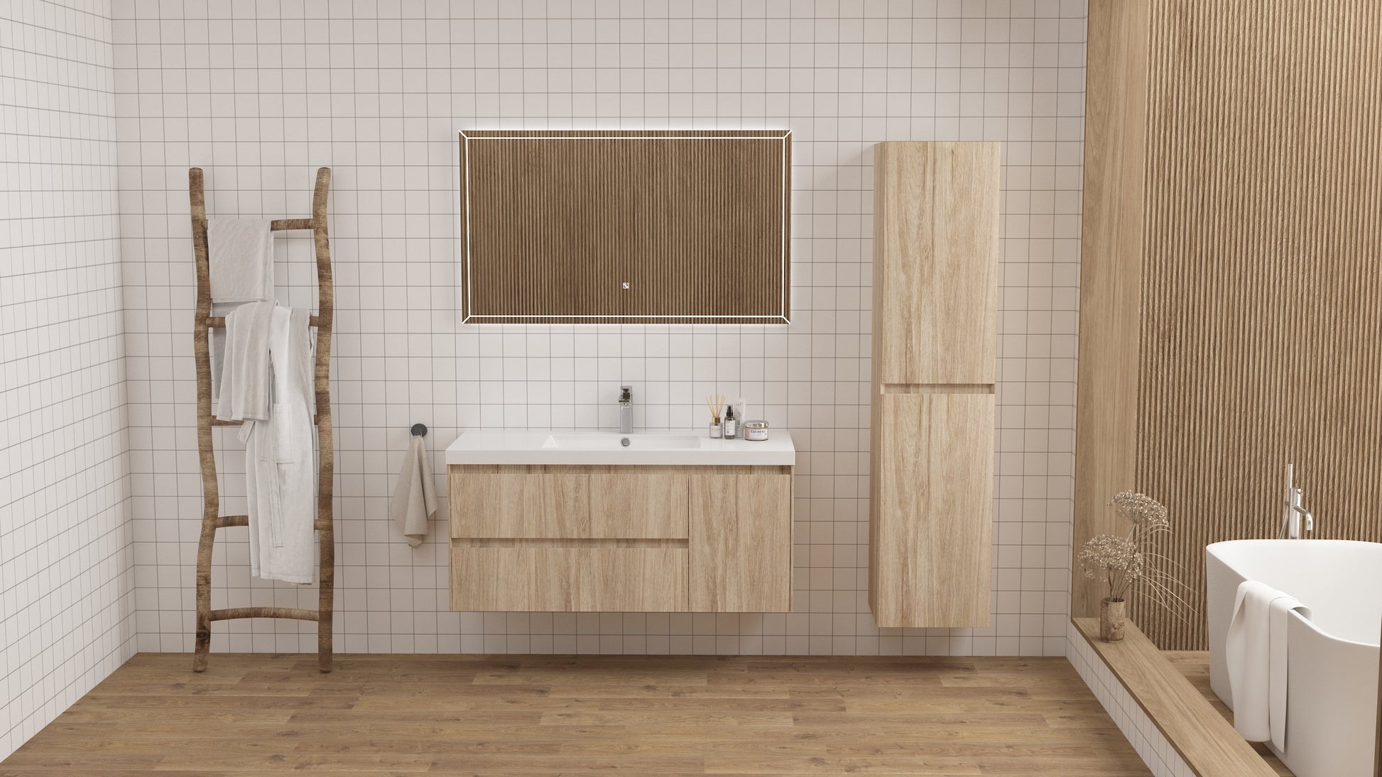 vanite simple chene pale installation murale flottante 