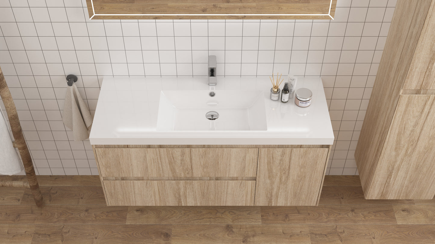 vanite simple chene pale installation murale flottante 