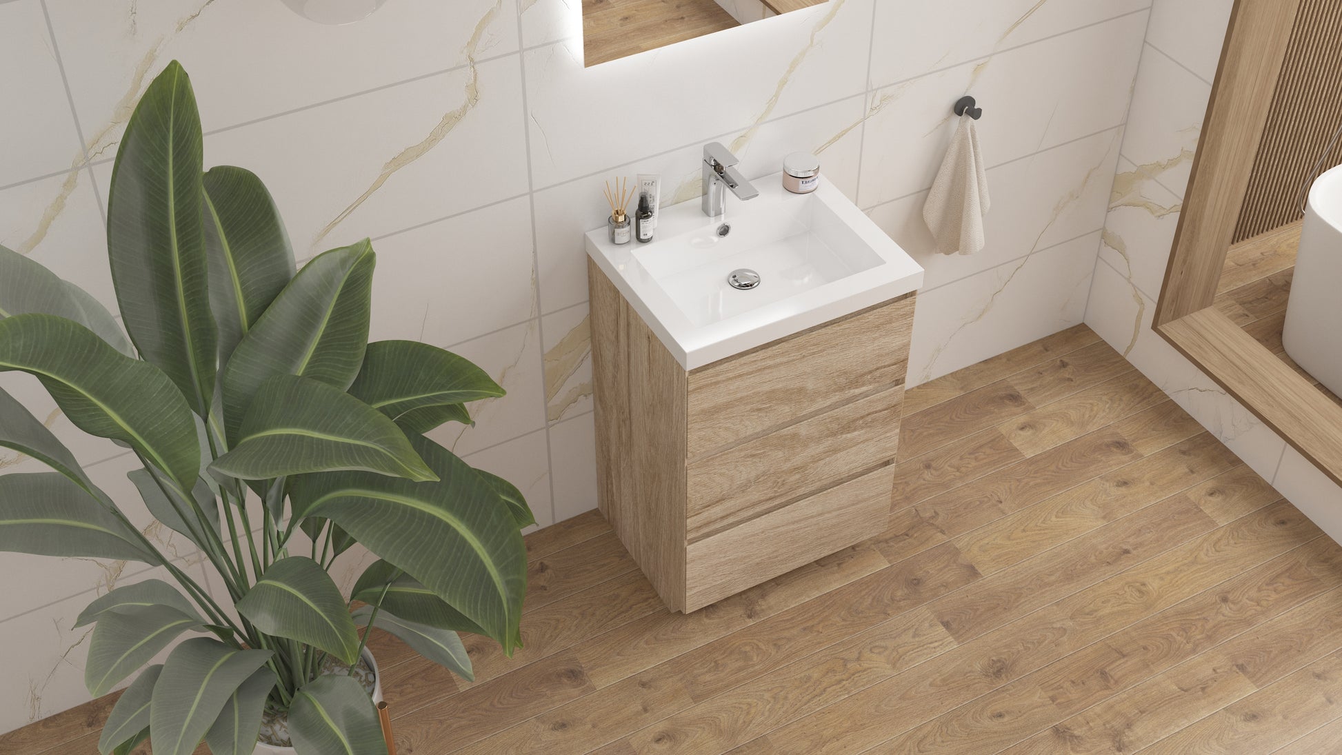 mitag 24" chene pale 3 tiroirs vanite autoportant 