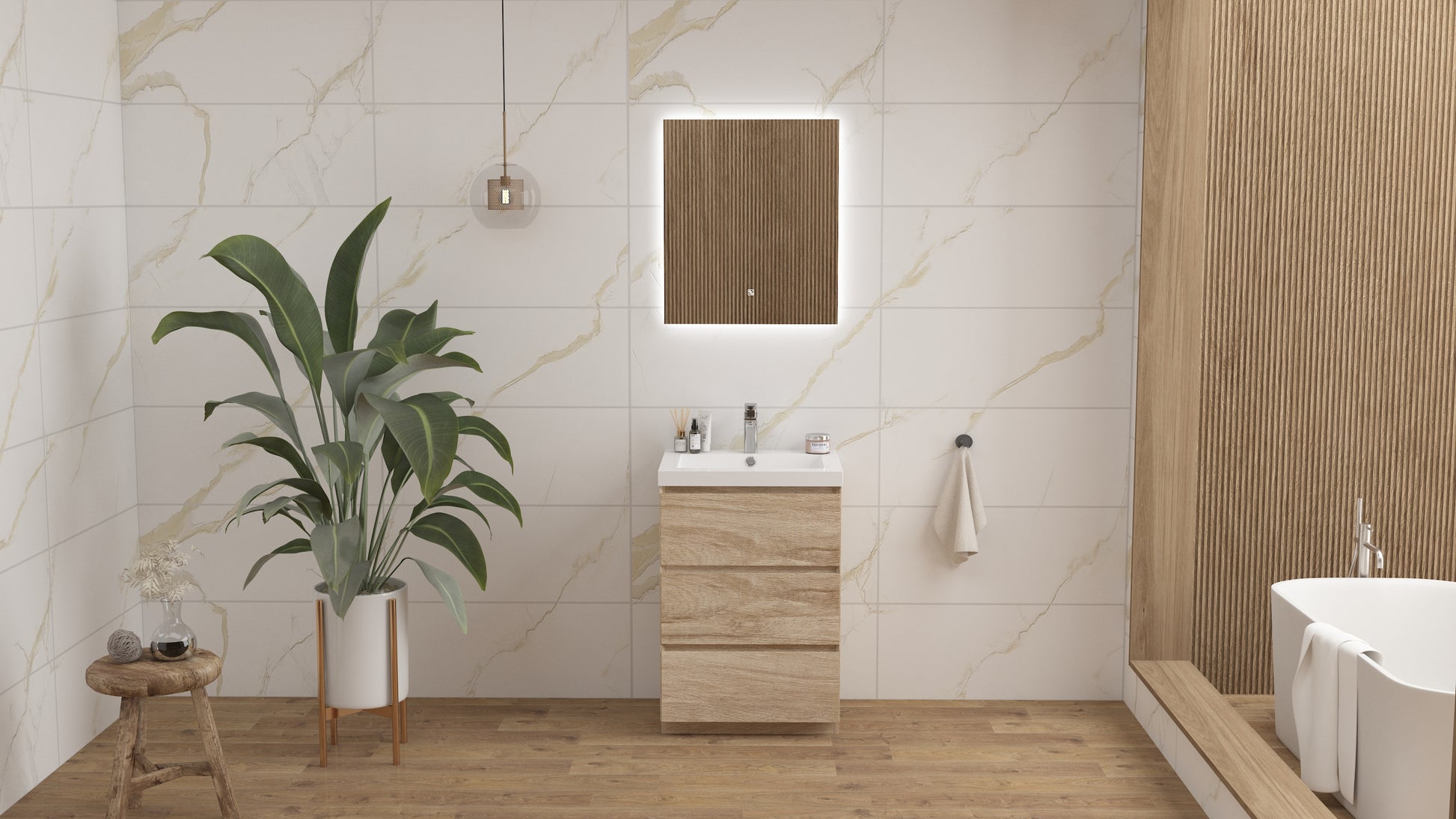 mitag 24" chene pale 3 tiroirs vanite autoportant 