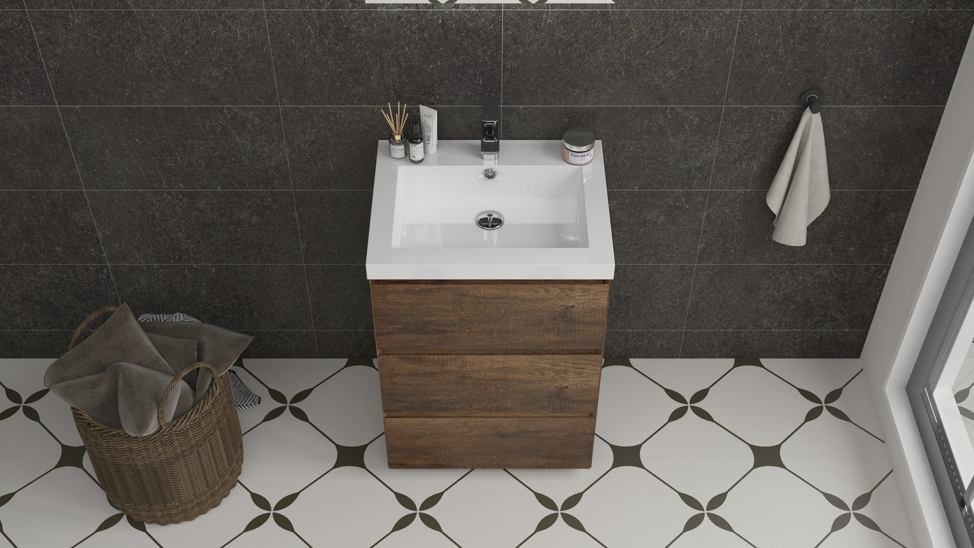 mitag 24" noyer 3 tiroirs vanite autoportant 