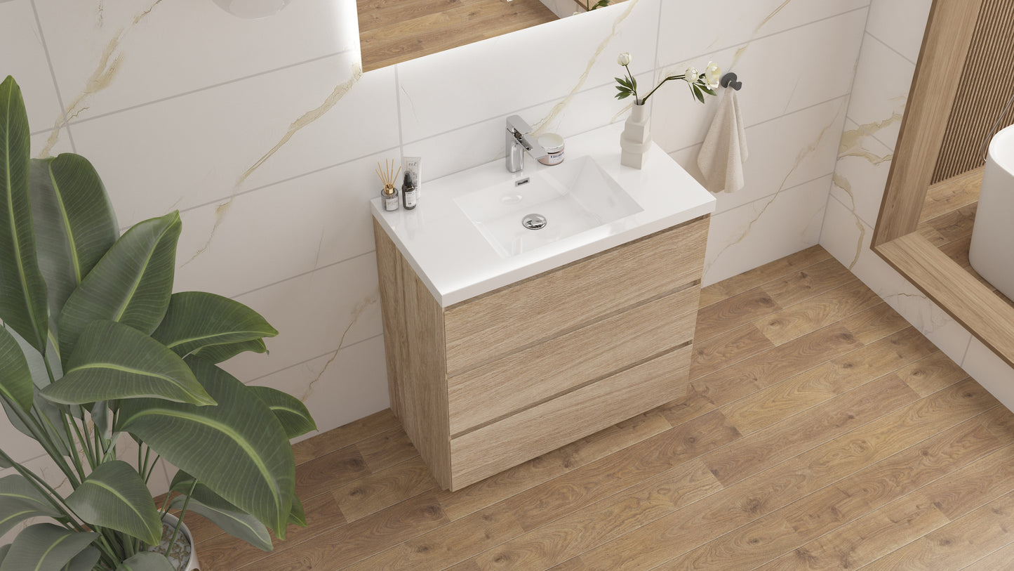 mitag 36" chene pale 3 tiroirs vanite autoportant