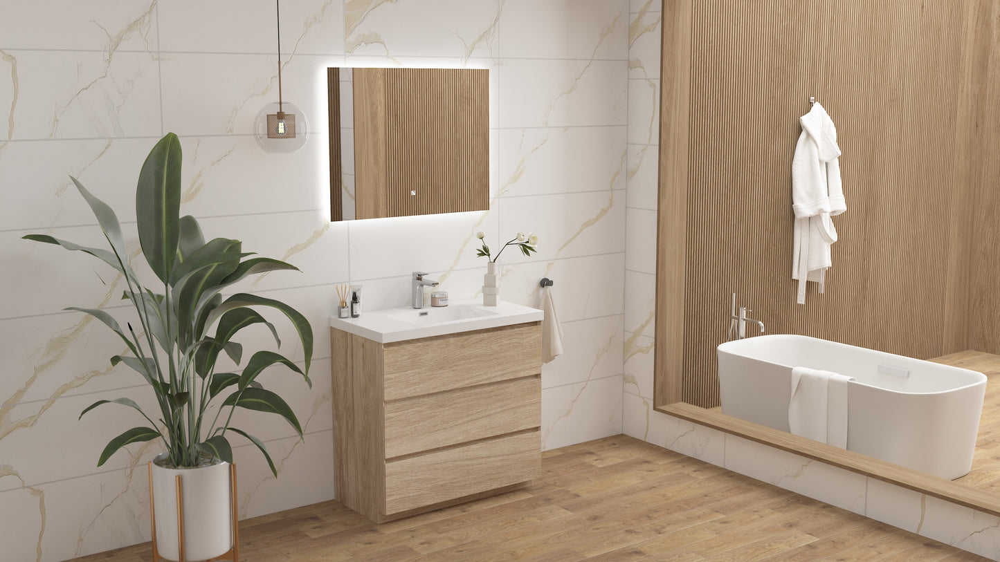 mitag 36" chene pale 3 tiroirs vanite autoportant