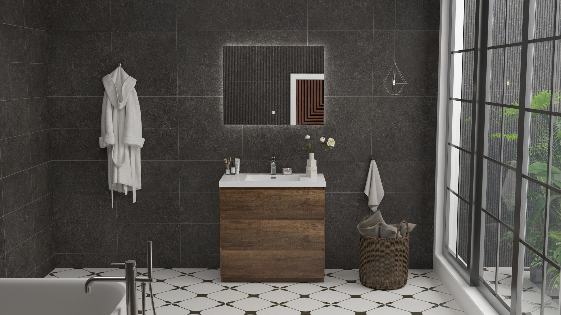 mitag 36" noyer 3 tiroirs vanite autoportant