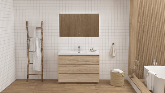 mitag 48" chene pale 3 tiroirs vanite 
autoportante 