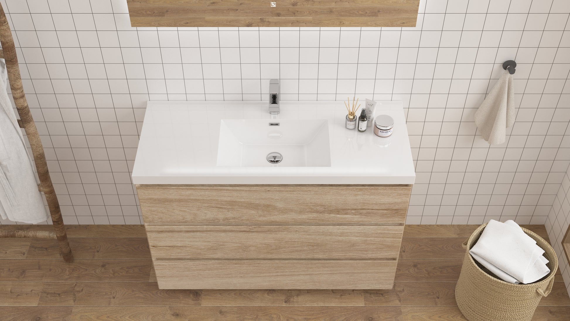 mitag 48" chene pale 3 tiroirs vanite autoportante 