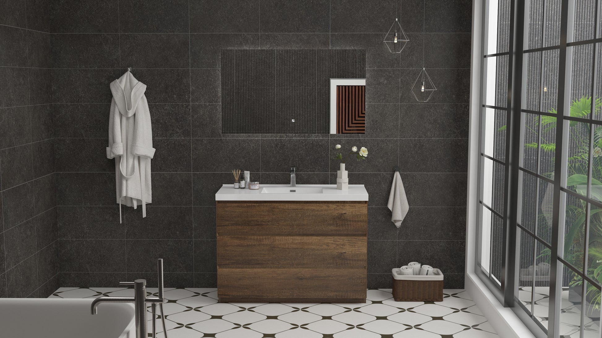 mitag 48" noyer 3 tiroirs vanite autoportante 