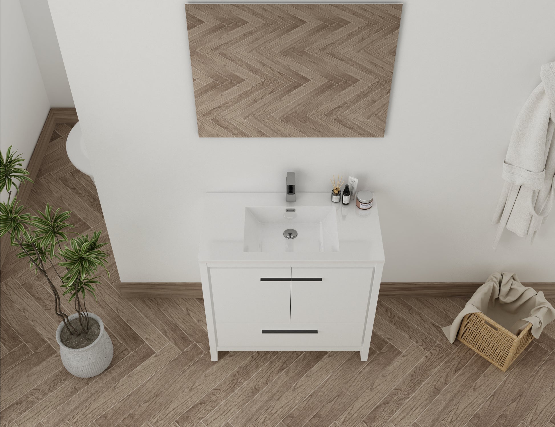 monako 36" blanc lustré 2 portes 1 tiroirs vue haut