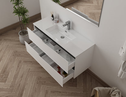 vanité bena 48 blanc mat tiroirs ouvert