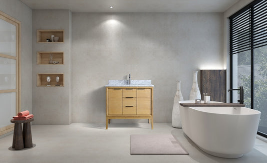 vanite magnific 40" vue loin deux placards trois tiroirs marbre