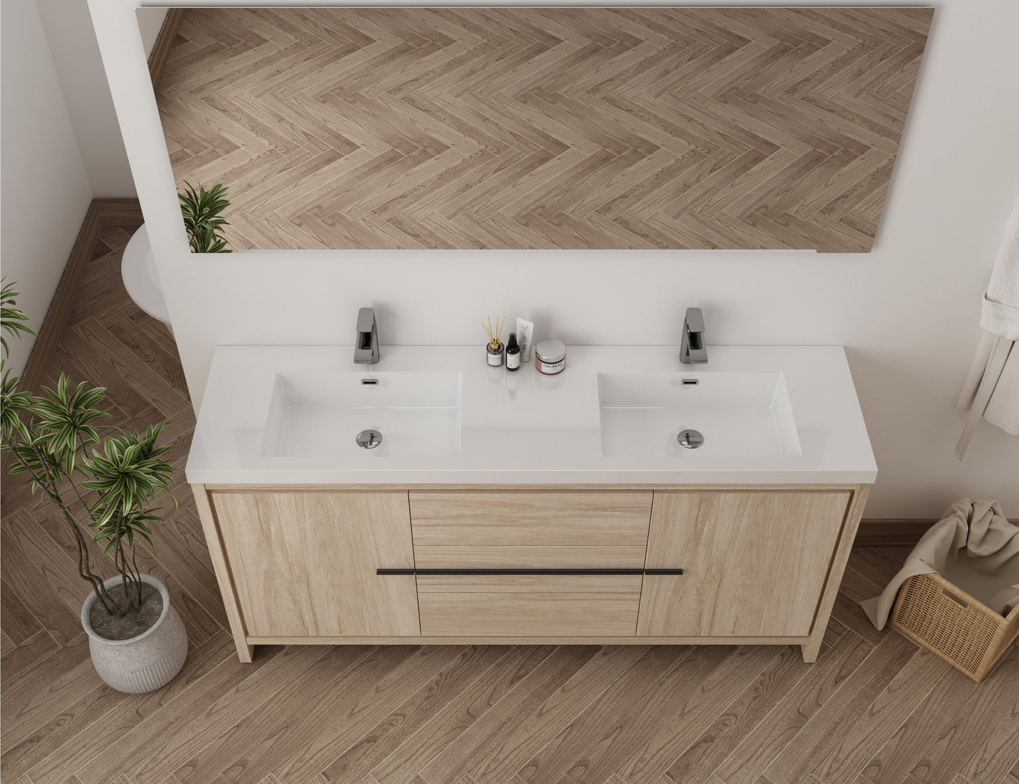 vanité monako 72" 3 tiroirs 2 portes chêne vue haut