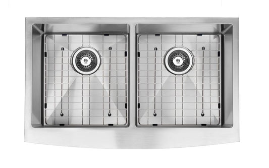 Évier de cuisine à tablier double en acier inoxydable de style campagnard (33 x 20 po) (50/50)