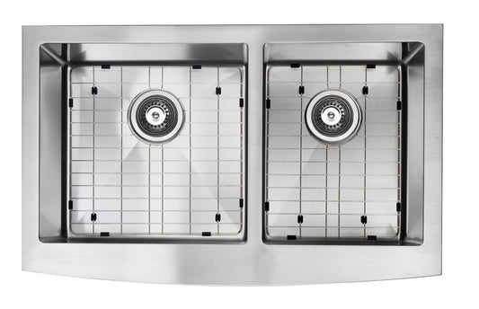 Évier de cuisine à tablier double en acier inoxydable de style campagnard (33 x 20 po) (60/40)