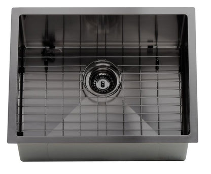 Évier en acier inoxydable noir Nano de 23 po, calibre 16, avec grille